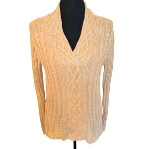 VTG Jillian Nicole Tan Chunky Cable Knit Fisherman Sweater L Cotton Sustainable